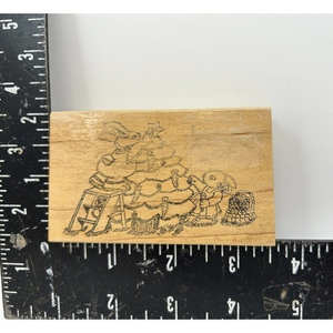 Vintage‎ Rubber Stamp Bunnies Decorating A Christmas Tree Carrots Rabbits Garden